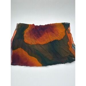 MOSS 100% Silk Abstract Watercolor Scarf Orange Purple Teal Handmade USA 72x21